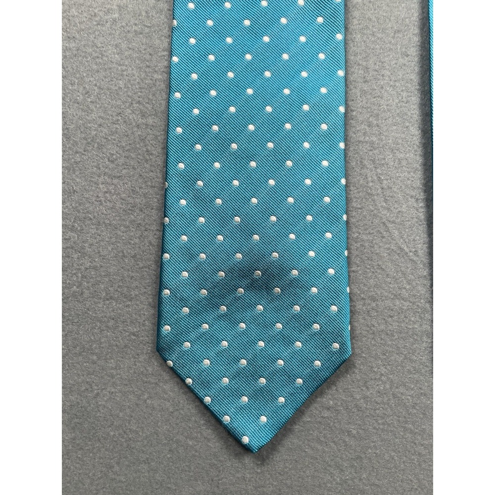 Jos A Bank Tie Made In Italy 100% Silk Green Polka Dot EUC 59"